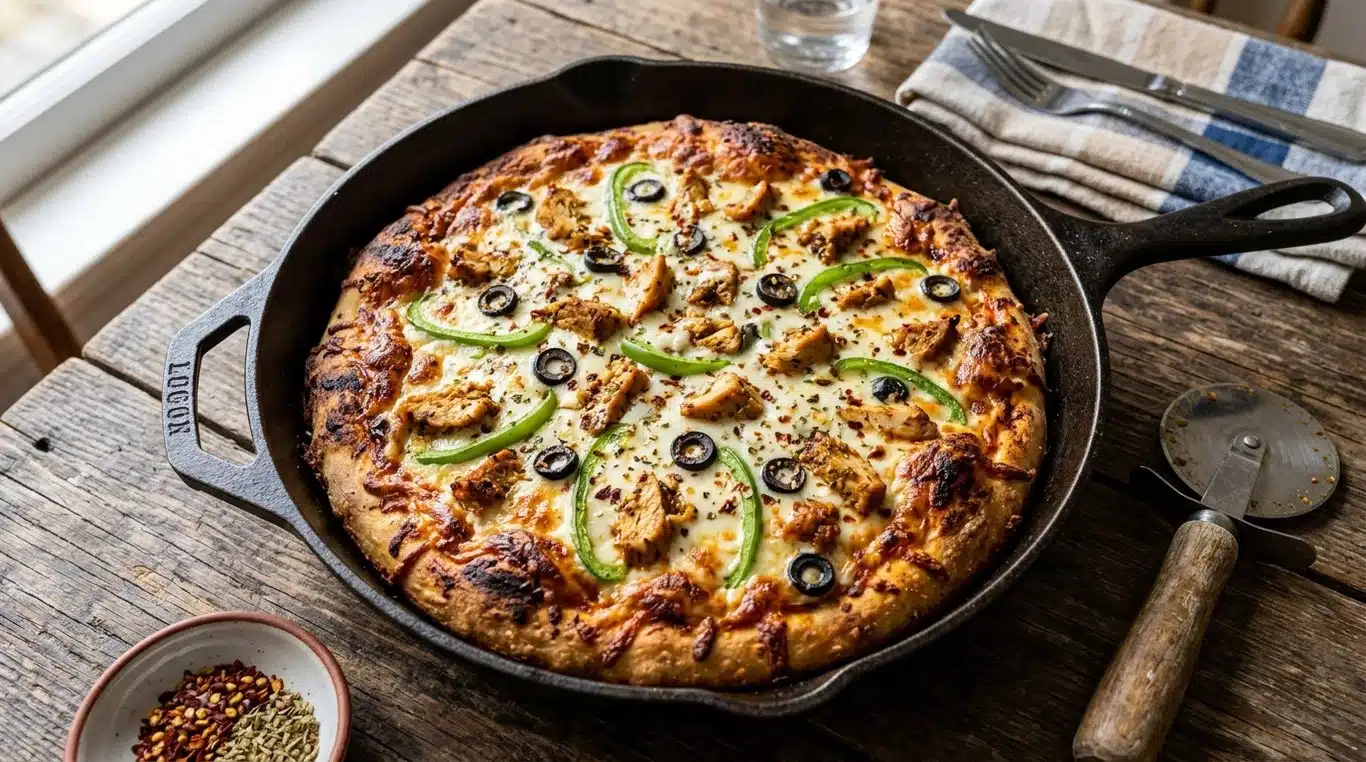 Pizza maison style Pan au poulet mariné