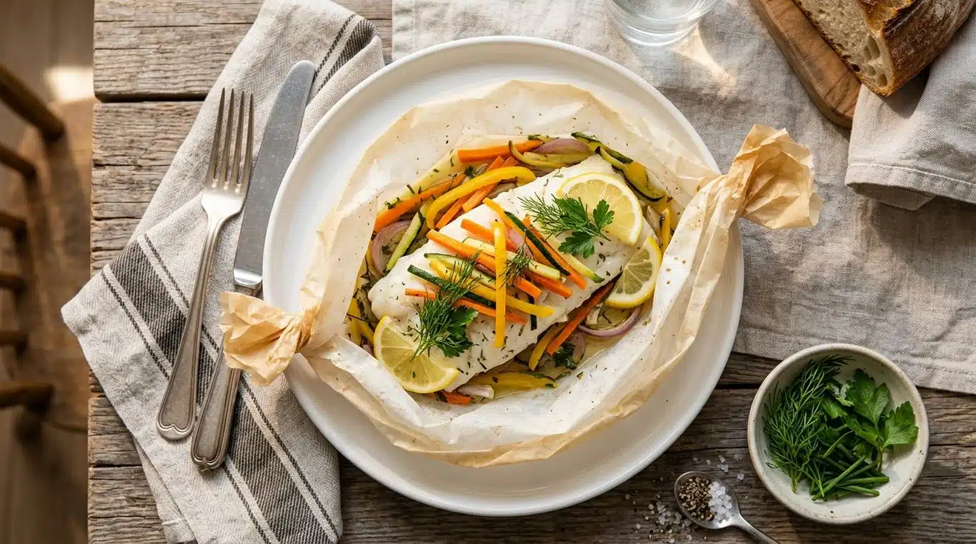 Poisson en papillote aux légumes et herbes fraîches