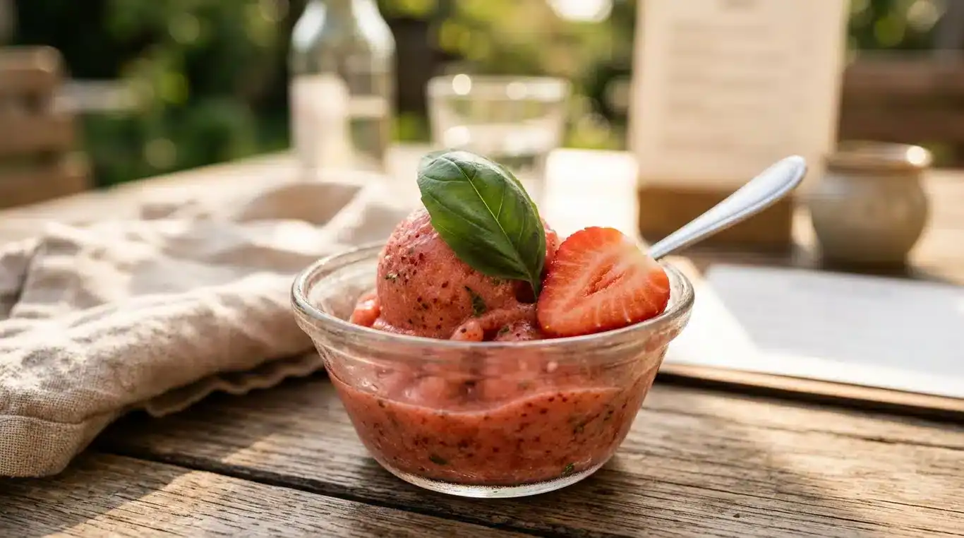 Sorbet fraise-basilic artisanal fait maison