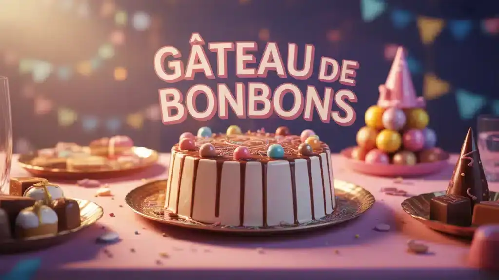 Gâteau de bonbons multicolore sur table de fête