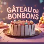 Gâteau de bonbons multicolore sur table de fête