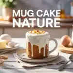 mug cake nature moelleux dans une tasse blanche sur table en bois