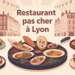 illustration vectorielle restaurant pas cher à Lyon avec plats lyonnais