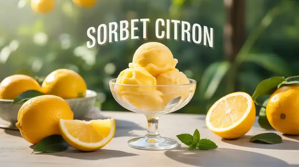 sorbet citron artisanal dans un bol élégant avec citrons et menthe