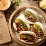 Bao bun maison vapeur, porc confit et pickles