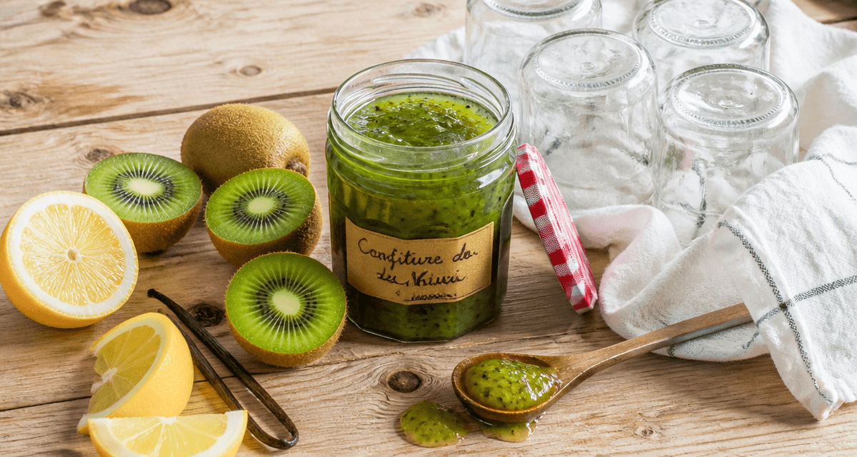 confiture de kiwi de grand-mère en pot sur table