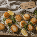 coquille saint jacques poêlée dorée sur sel de guérande