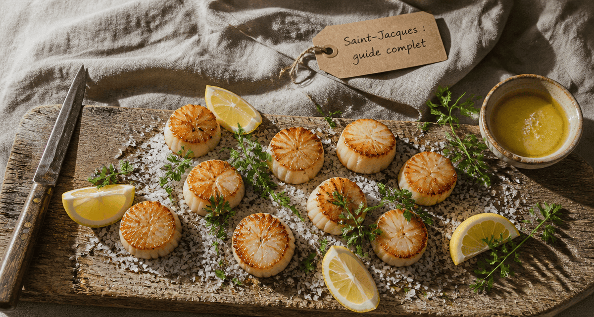 coquille saint jacques poêlée dorée sur sel de guérande