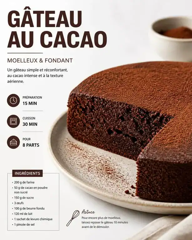 Gâteau au cacao moelleux fait maison