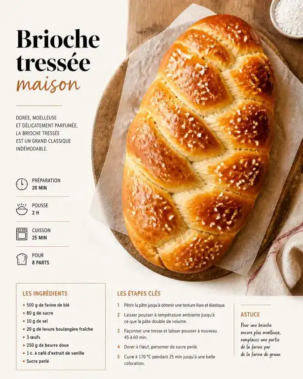 Recette brioche facile sans machine tressée et dorée