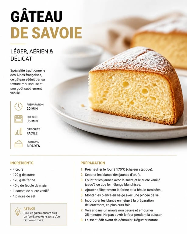 Gâteau de Savoie maison, une recette idéale pour utiliser beaucoup d'œufs
