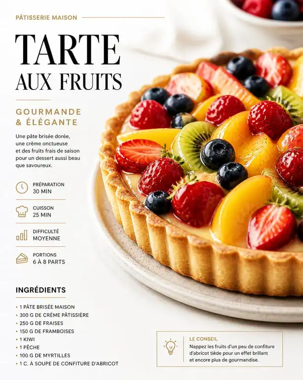 Tarte aux fruits gourmande réalisée avec une pâte brisée sucrée maison