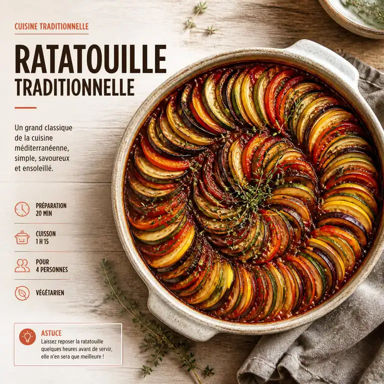 Ratatouille traditionnelle aux herbes de Provence dans un plat en céramique