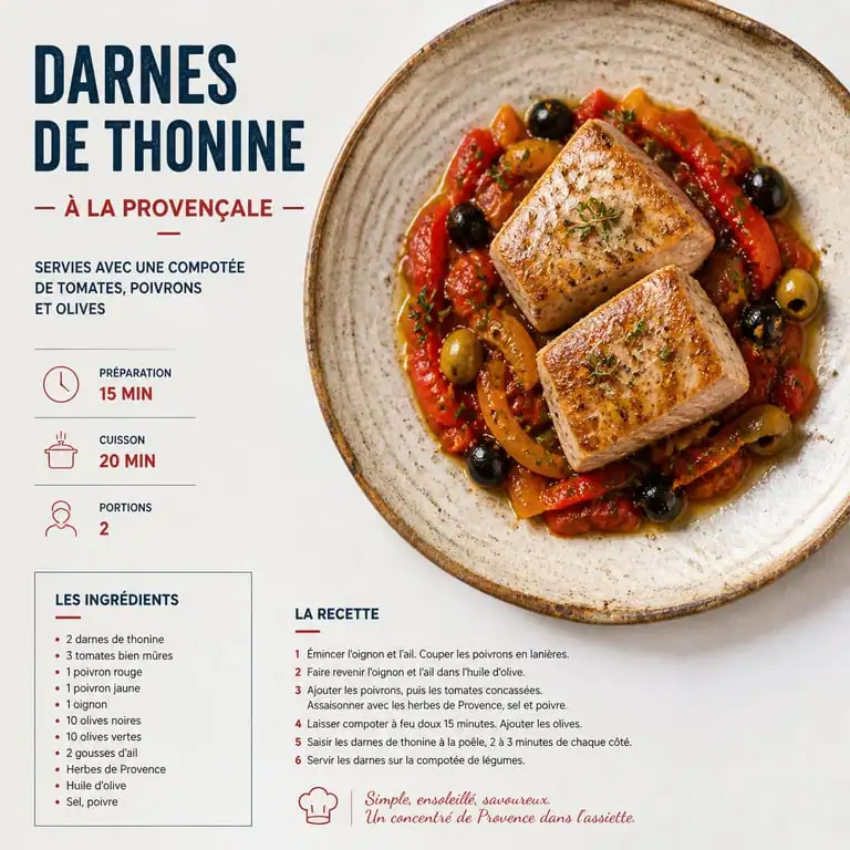Darnes de thonine à la provençale avec compotée de légumes du soleil