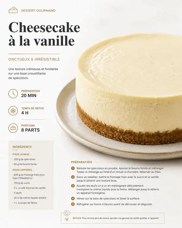 Recette cheesecake vanille spéculoos maison sur assiette