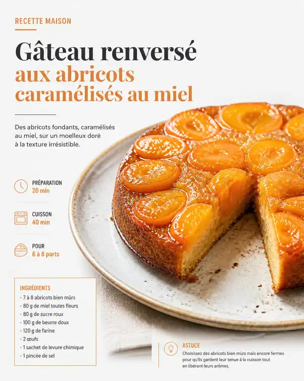 Gâteau renversé aux abricots caramélisés au miel, dessert maison gourmand