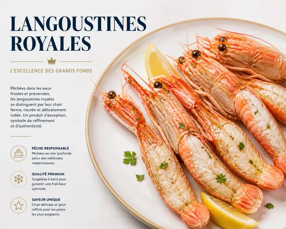 Recette de langoustines royales au court-bouillon dressées dans une assiette
