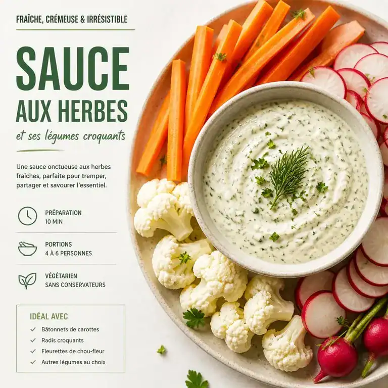 Bol de sauce crudité maison onctueuse aux herbes fraîches pour apéro