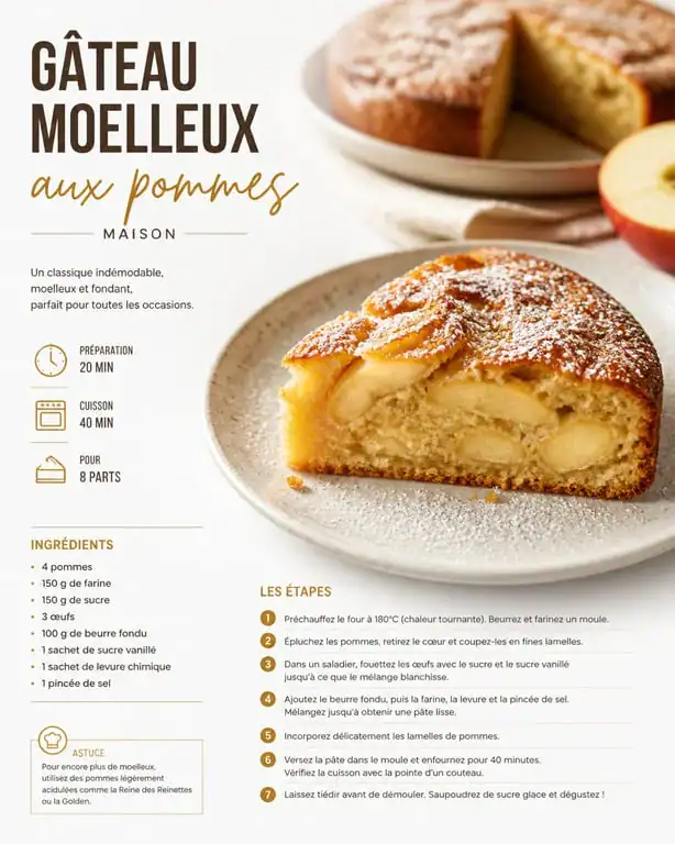 Gâteau moelleux aux pommes maison, recette facile et gourmande
