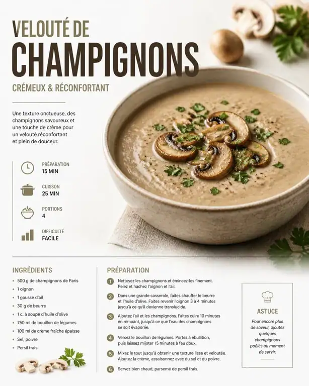 Velouté de champignons Thermomix onctueux dans un bol