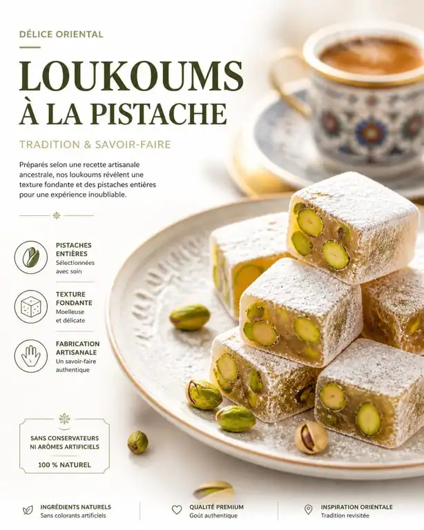 Assiette de loukoums artisanaux à la pistache, confiserie traditionnelle turque