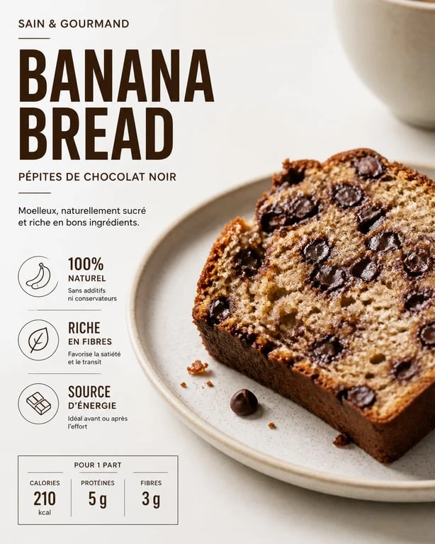 Tranche de banana bread healthy fait maison pour un goûter équilibré