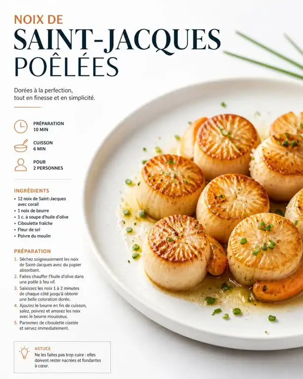Noix de Saint-Jacques poêlées au beurre noisette, recette de coquille Saint-Jacques