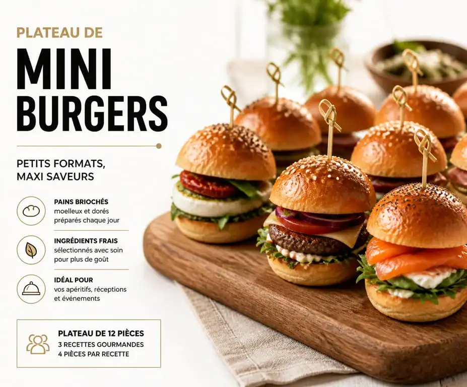 Recette mini burger apéro maison sur une planche en bois