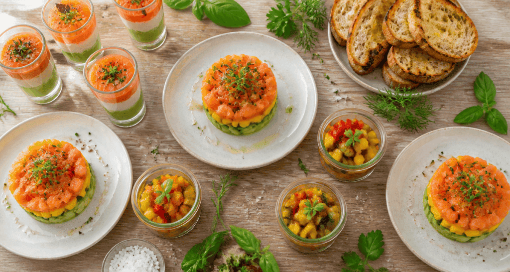 Entrees froides tartare saumon mangue avocat