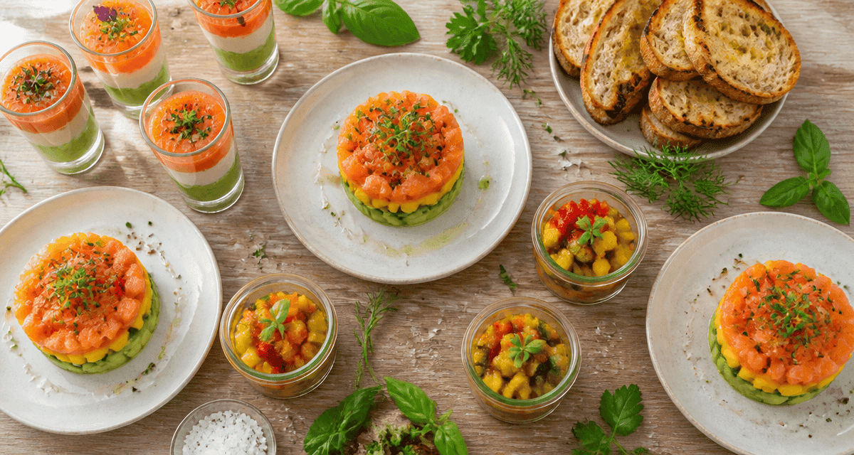Entrees froides tartare saumon mangue avocat