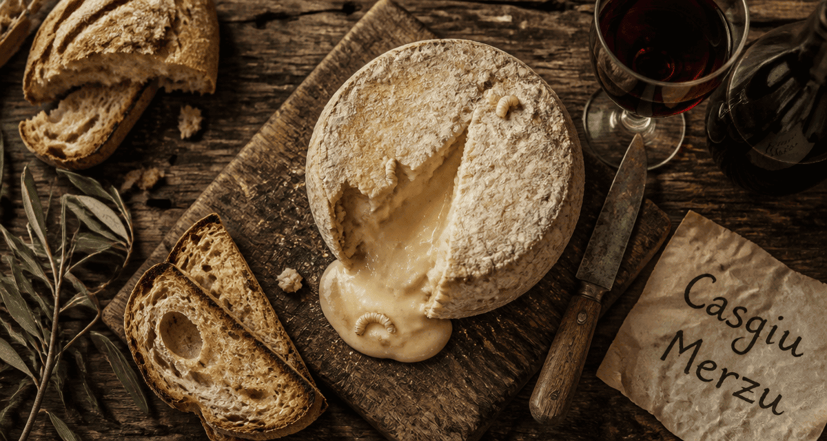 fromages corses avec vers Casgiu Merzu sur table rustique