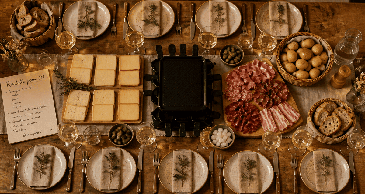 liste courses raclette 10 personnes grande table dressée