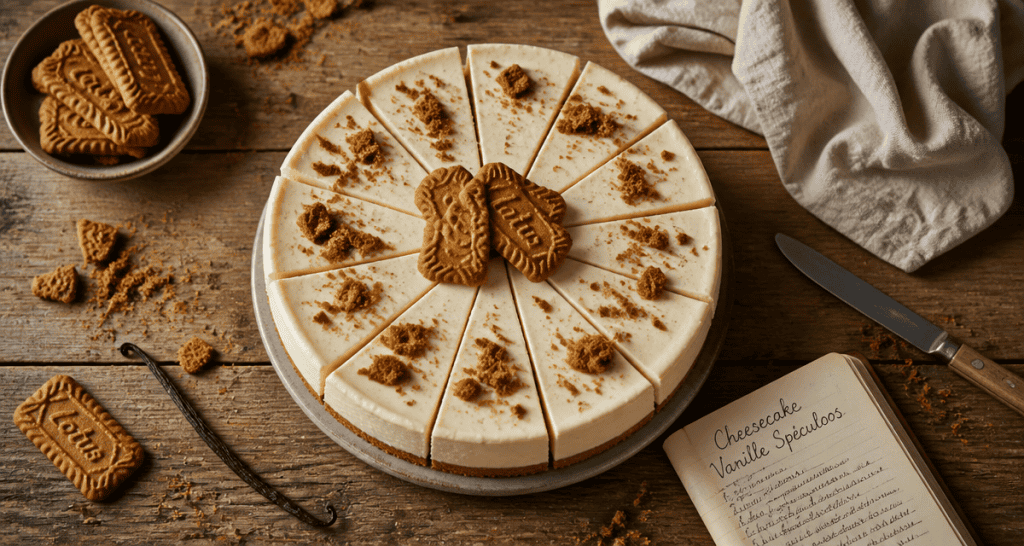 recette cheesecake vanille spéculoos vue en plongée