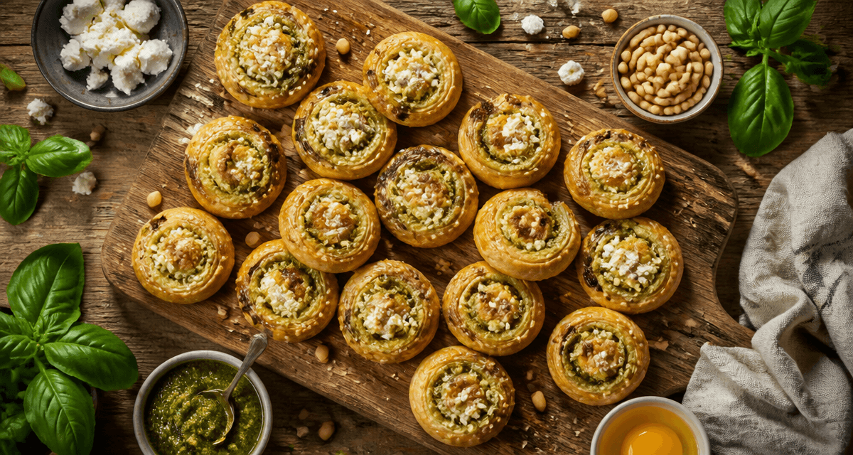 recette feuilleté salé mini roulés pesto chèvre