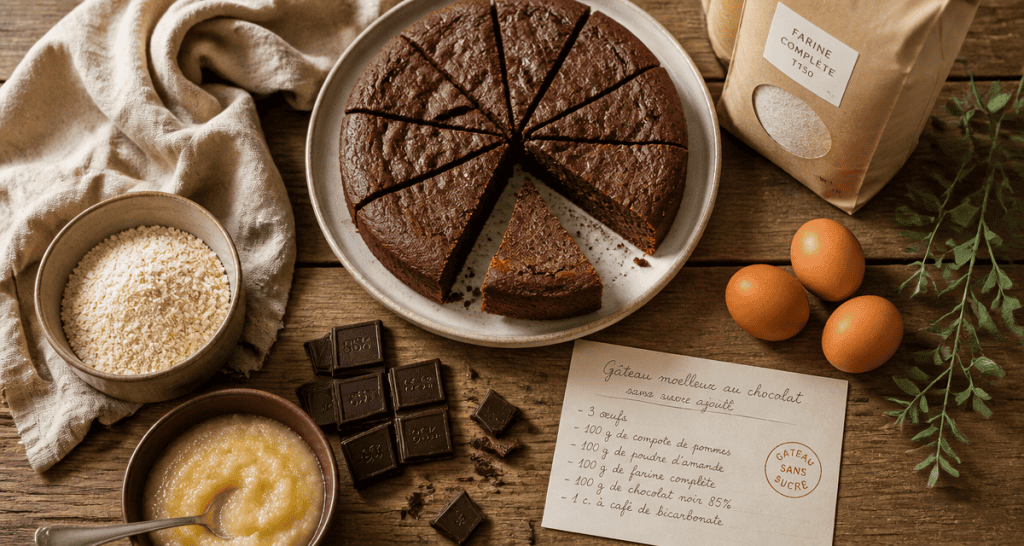recette gâteau sans sucre pour diabétique avec ingrédients naturels sur table
