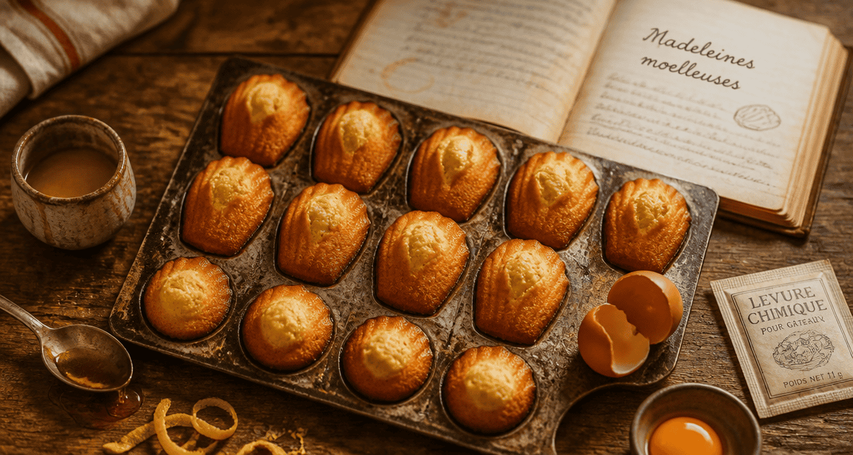 recette madeleine moelleuse cyril lignac sur table rustique