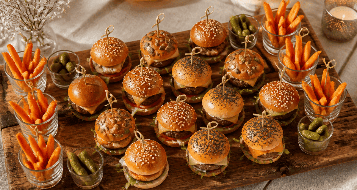 recette mini burger apéro sur planche en bois