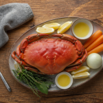 Cuisson des crabes, tourteau cuit sur table rustique