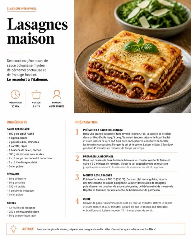 Accompagnement pour lasagne : une part de lasagne gourmande servie avec une salade de roquette fraîche pour un repas équilibré.