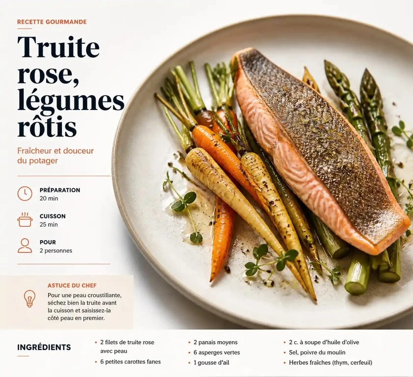 Filet de truite avec accompagnement de légumes rôtis