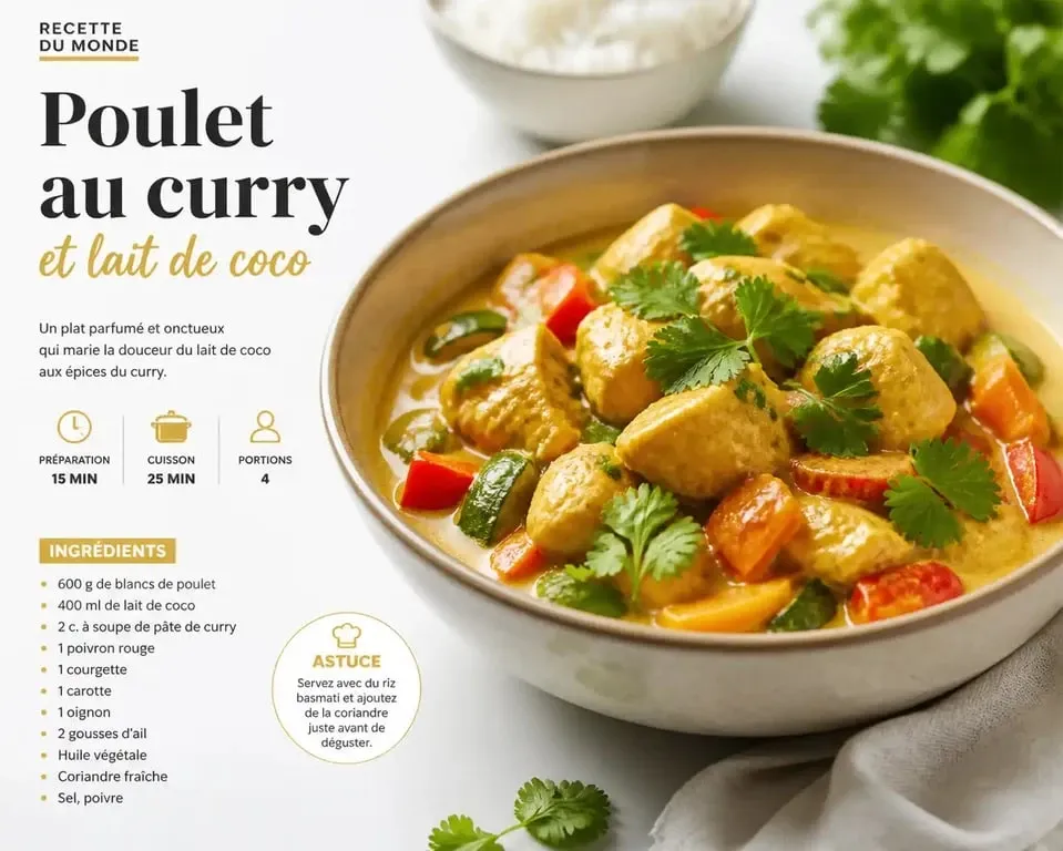Poulet curry coco réalisé avec le robot Monsieur Cuisine Connect, une des meilleures recettes pour le robot.