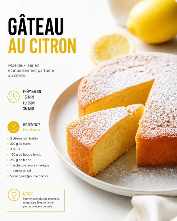 Gâteau nuage au citron réalisé avec de la crème fraîche