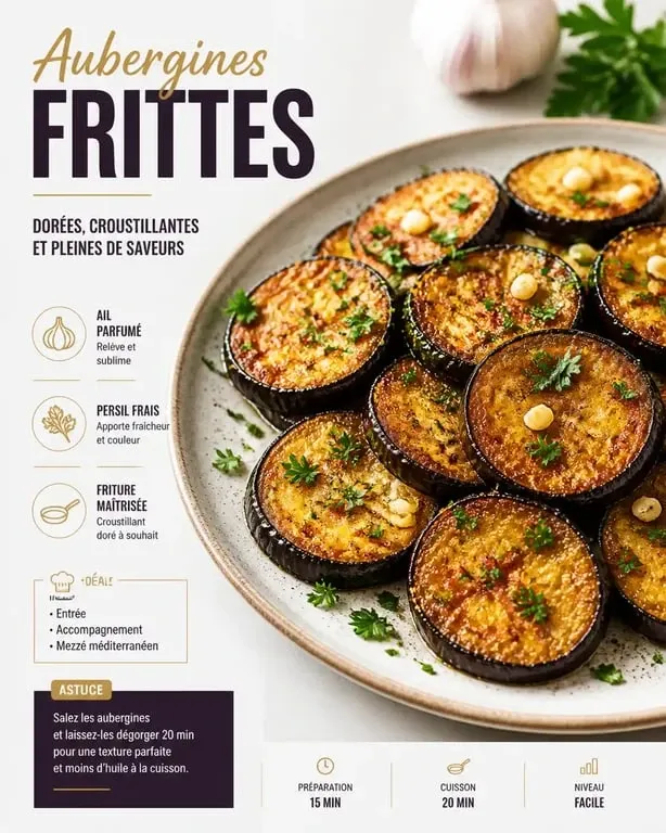 Aubergine frit croustillante et dorée servie dans une assiette, recette méditerranéenne