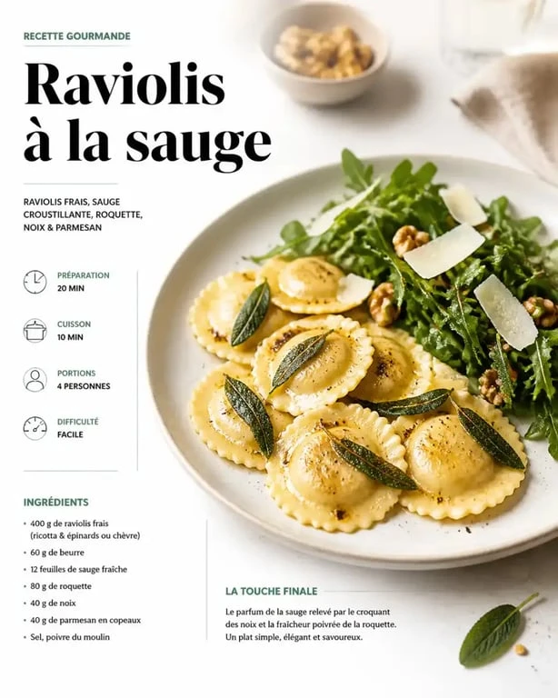 Assiette de raviolis frais avec accompagnement de salade de roquette et parmesan pour un repas équilibré