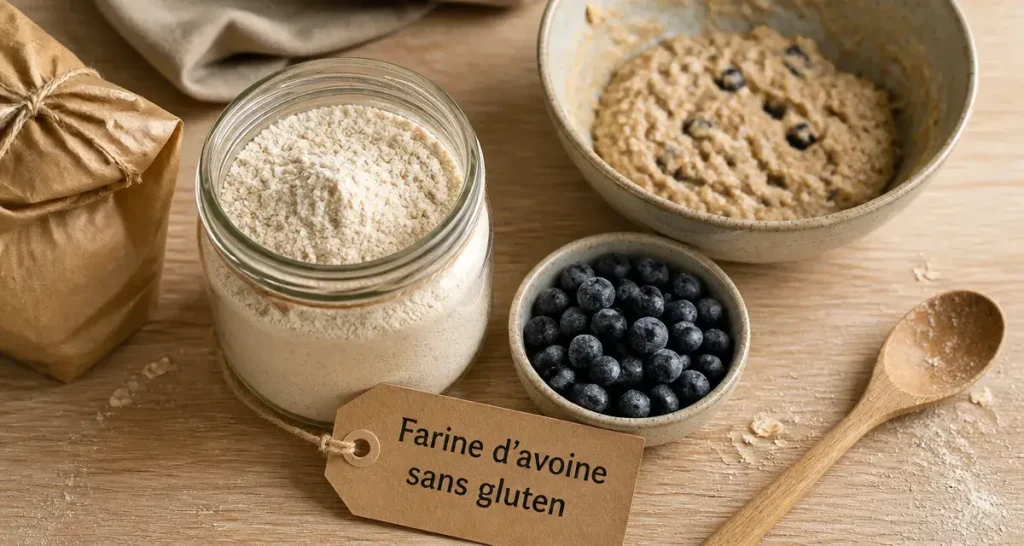 Farine d avoine sans gluten 20 ppm : bocal de farine et pâte en pâtisserie