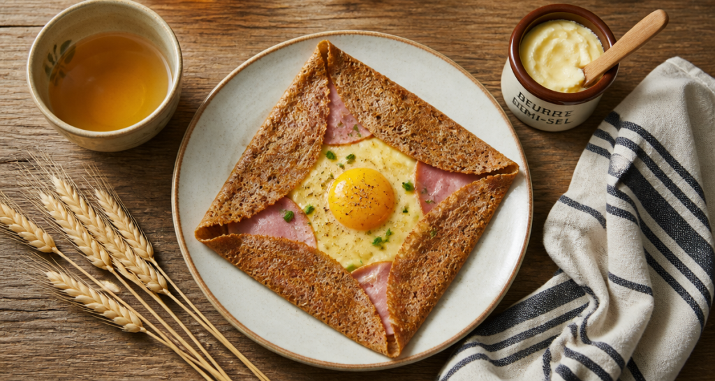 Galette complète l'epis de ble sur table rustique