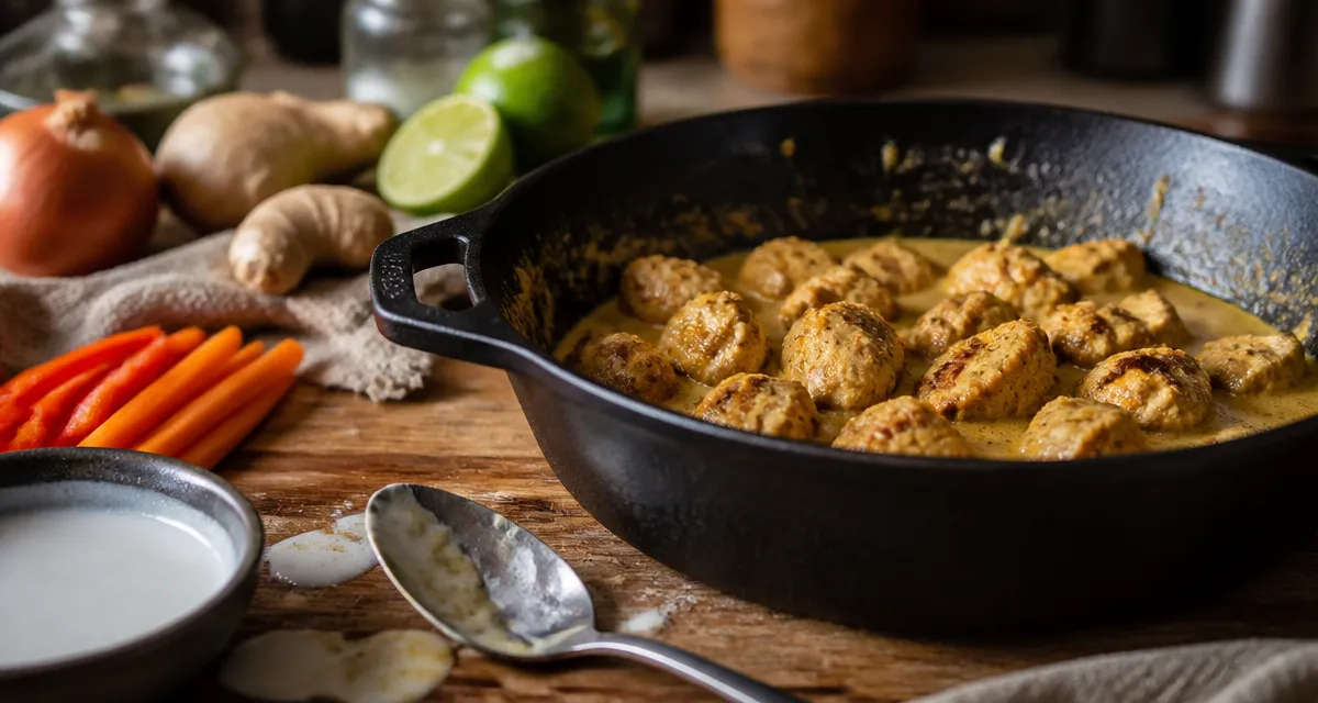Plat a base de poulet : poulet moelleux curry-coco en sauteuse