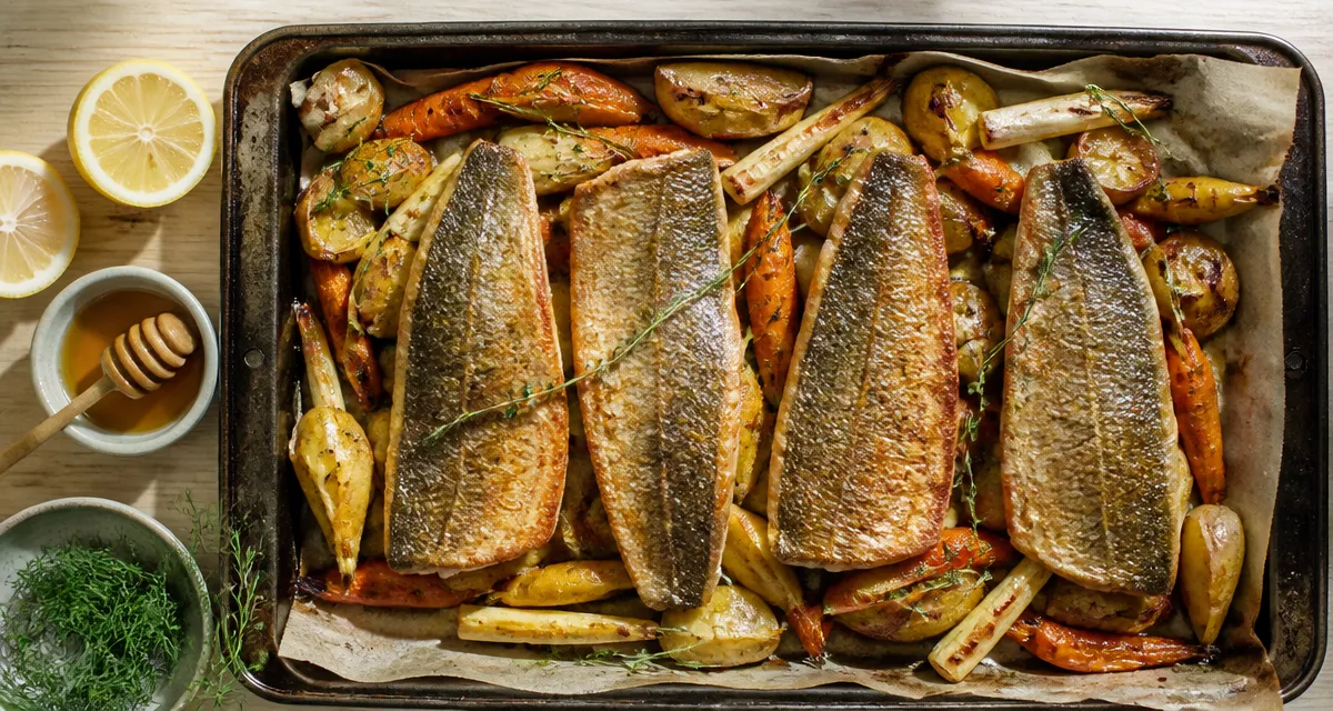 Truite accompagnement légumes : filets rôtis et légumes de saison