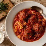 Boulettes de viande sauce tomate, moelleuses, dans une assiette