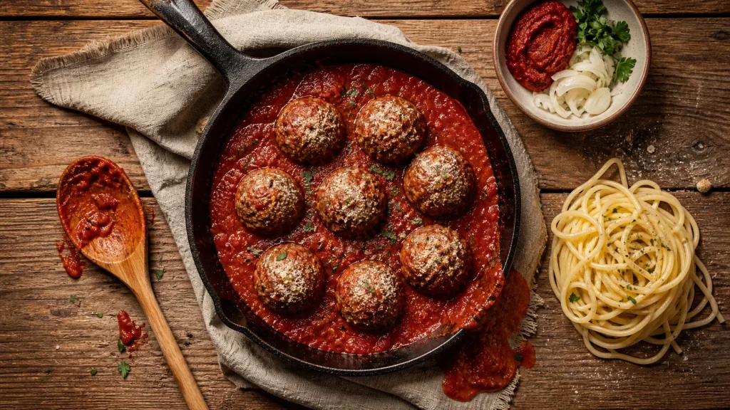 Boulettes de viande à la sauce tomate : moelleuses, mijotées et jamais sèches